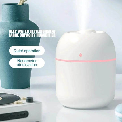 Quiet USB Plug In Humidifier For Car And Home Use Everyday - compact 220ml white USB plug-in humidifier with quiet operation and nanometer atomization