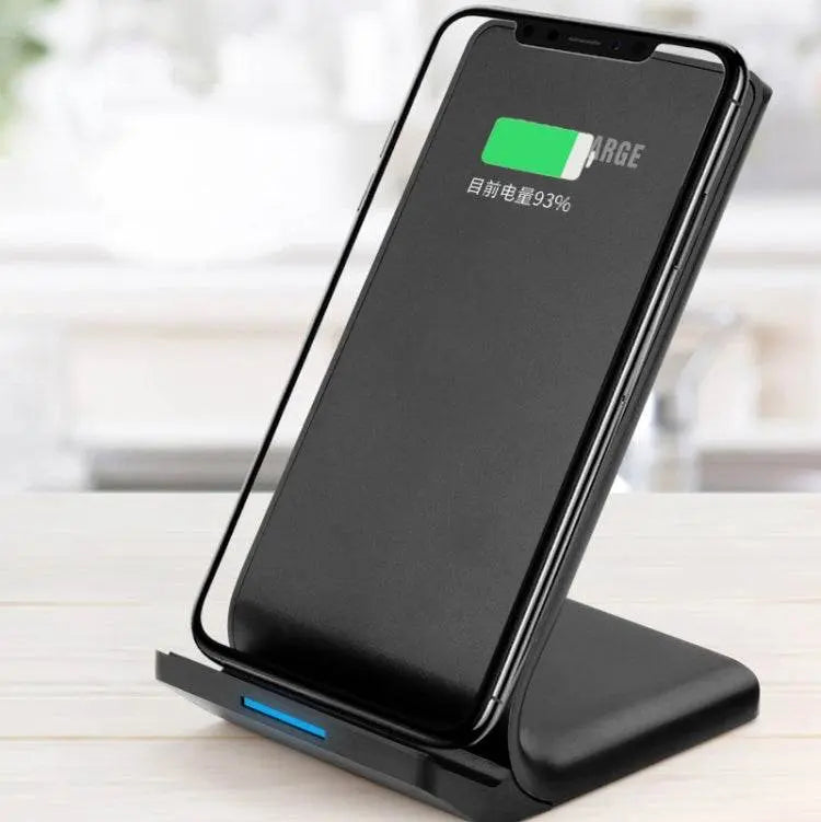 R2 10W Vertical Mobile Phone Wireless Charger Desktop Stand Black