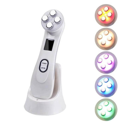 Radio Frequency Facial Beauty Pen For Wrinkle Reduction compact at-home RF EMS microcurrent device with LED colors on charging stand