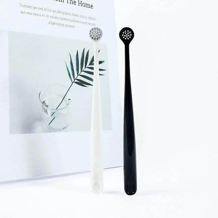 Raoyi Spiral Toothbrush Small Round Head For Daily Use - white and black compact spiral-bristle toothbrushes on white background