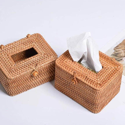 Rattan Tissue Box, Square Desktop Organizer For Home Use - woven rattan square tissue holder, dustproof compact design for living room bedroom kitchen