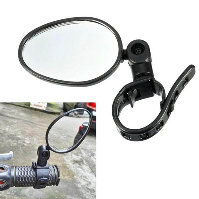 Rearview Mirror for Mountain Bike, 360 Degree Rotation - glass lens with ABS housing, adjustable clamp-mounted bike mirror for climbs and city rides