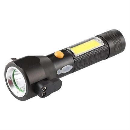 Rechargeable LED Flashlight With Safety Hammer For Home And Outdoors - 10W Samsung LED, side COB lamp, rechargeable handheld emergency flashlight