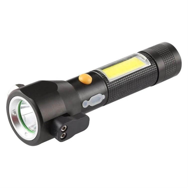 Rechargeable LED Flashlight With Safety Hammer For Home And Outdoors - 10W Samsung LED, side COB lamp, rechargeable handheld emergency flashlight