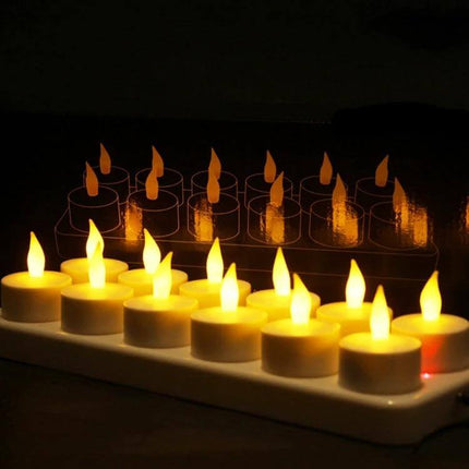Rechargeable LED Decoration Light With Charging Board And Warm EU Plug - set of warm flicker-free rechargeable tealights on charging board, ideal for parties and weddings