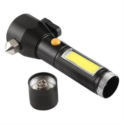 Rechargeable LED Flashlight With Safety Hammer For Home And Outdoors handheld black 10W Samsung LED with side COB lamp and safety hammer