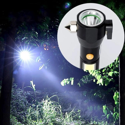 Rechargeable LED Flashlight With Safety Hammer For Home And Outdoors – 10W Samsung beam up to 300m with side COB lamp, ideal for camping and emergencies