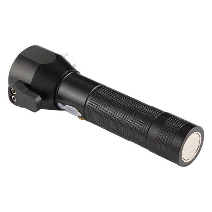 Rechargeable LED Flashlight With Safety Hammer For Home And Outdoors - black rechargeable 10W Samsung LED flashlight with side COB lamp