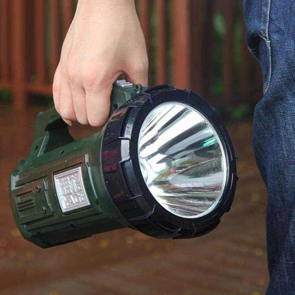 Rechargeable LED Outdoor Flashlight For Long Range Use handheld green rugged flashlight with large reflector and ergonomic grip