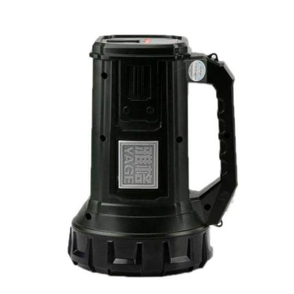 Rechargeable LED Outdoor Flashlight For Long Range Use - black rugged 10W spotlight with 8000mAh battery, ergonomic non-slip handle, IPX4 splash resistant