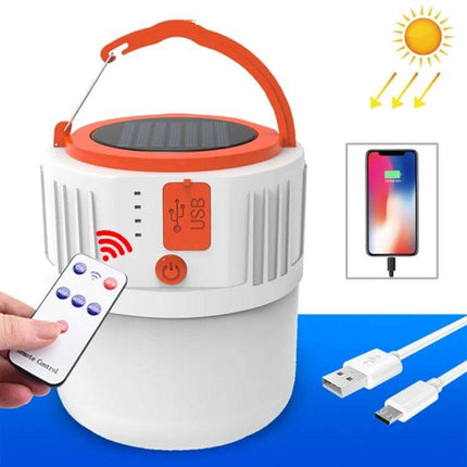 Rechargeable Solar LED Emergency Light For Home And Outdoor Use compact USB/solar lantern with remote, 1200mAh 18650 battery, phone charging, camping and power outages