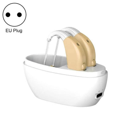Rechargeable Sound Amplifier Hearing Aid For Elderly US Plug - beige rechargeable pair in white charging case, lightweight ABS design