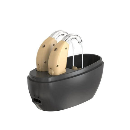 Rechargeable Sound Amplifier Hearing Aid For Elderly US Plug beige behind-the-ear hearing aids in black 300mAh charging dock