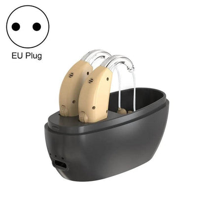 Rechargeable Sound Amplifier Hearing Aid For Elderly US Plug beige behind-the-ear hearing aids in black rechargeable charging case