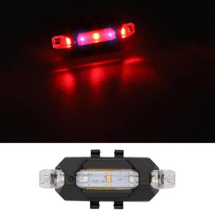 Rechargeable Tail Light for Motorcycle or Bicycle with Strobe mounted showing red strobe on black background and compact rechargeable design