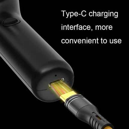 Rechargeable Travel Electric Shaver With Floating Head showing Type-C charging cable plugged into compact travel shaver for fast recharging