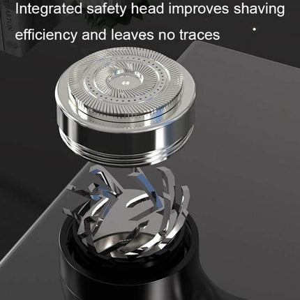 Rechargeable Travel Electric Shaver With Floating Head showing detachable floating safety head and ultra-thin 0.1mm knife net for precise travel grooming