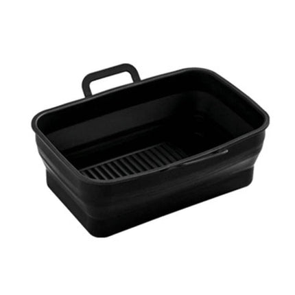 Rectangular Foldable Silicone Air Fryer Basket black food-grade silicone liner folds flat for easy storage and nonstick cooking