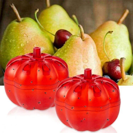 Red Pumpkin Fruit Fly Traps 2 Pack for Kitchen and Home - red pumpkin reusable PP traps placed near fruit to capture fruit flies
