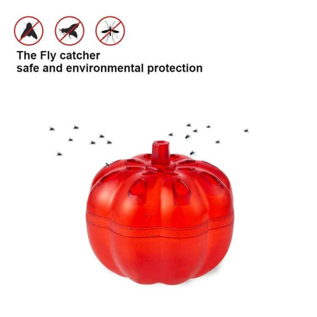 Red Pumpkin Fruit Fly Traps 2 Pack for Kitchen and Home - red pumpkin indoor trap beside fruit bowl, recyclable PP, simple bait setup