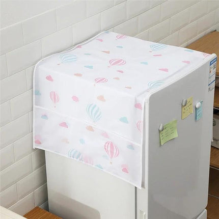 Refrigerator Dust Cover Waterproof Keeps Kitchen Surfaces Clean - PEVA waterproof dust-proof cover for top and sides of fridge, 130×54 cm, pastel hot air balloon pattern