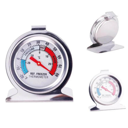Refrigerator Thermometer, 2 Inch Dial, For Easy Fridge And Freezer Reading stainless steel 2-inch dial fridge freezer thermometer on stand