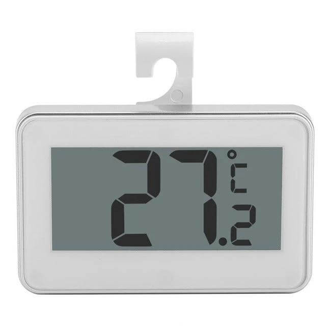 Refrigerator Thermometer Large LCD Display for Kitchen Use hanging white fridge thermometer showing 27.2°C current temp, min/max display