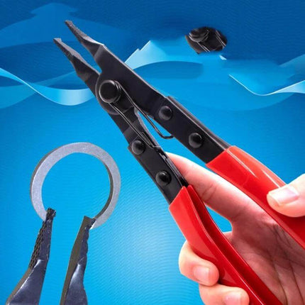 Reinforced Flat Circlip Pliers Flat-Mouth For Snap Ring Install - red-handled spring-assisted circlip pliers removing external snap ring