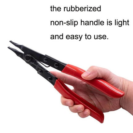 Reinforced Flat Circlip Pliers Flat-Mouth For Snap Ring Install – red rubberized non-slip handles, spring-assisted flat-mouth jaws for external circlips
