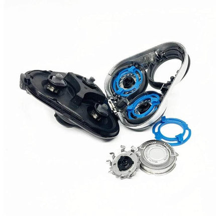 Replacement Blade Head for Electric Shaver Easy to Install - disassembled S-series spare head with blue plastic rings and metal cutters