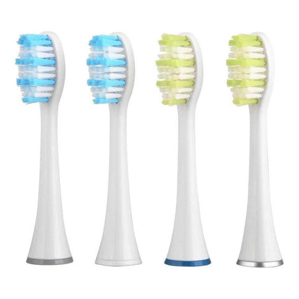Replacement Brush Heads for Sonic Toothbrush Black White 4 Pack - four nylon-bristle replacement heads (blue and green) for Mornwell D01 sonic toothbrush