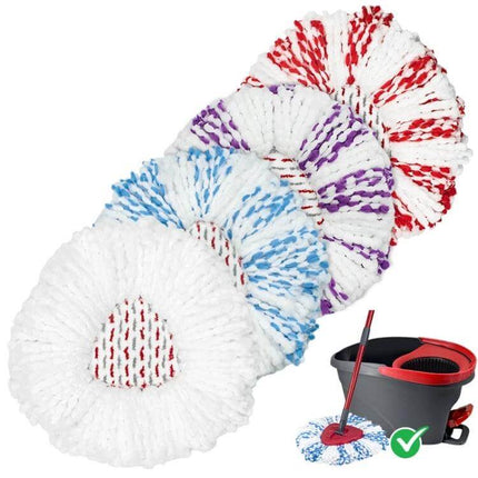 Replacement Microfiber Mop Pad for Vileda and O Cedar EasyWring - 3-pack round white pads with colored strands for spin mop, fits 1-Tank System