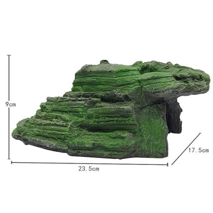 Resin Turtle Sunbed Table For Fish Tank And Desk Decor - green non-toxic resin turtle sunbed with cave and steps, 23.5×17.5×9 cm