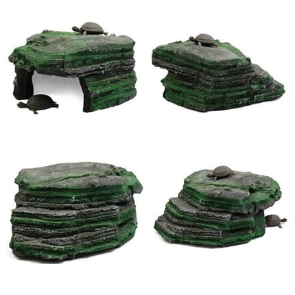 Resin Turtle Sunbed Table For Fish Tank And Desk Decor realistic green resin turtle sunbed with hiding cave and perch for aquatic pets
