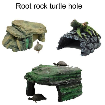 Resin Turtle Sunbed Table For Fish Tank And Desk Decor - three root rock turtle hole decor pieces, lifelike resin cave, sunbed and hiding spot