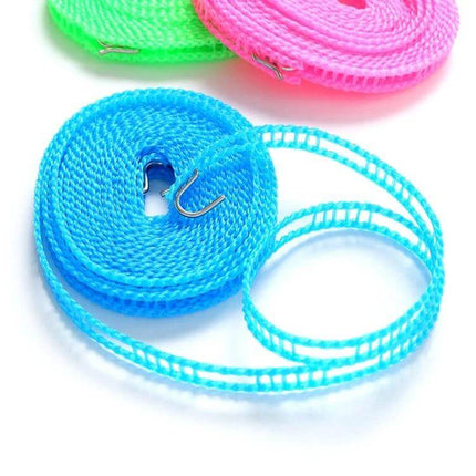 Retractable Clothesline 5m for Travel, Camping and Home Use - compact blue nylon line with stainless steel hooks for camping and hotel drying
