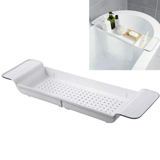 Retractable Bathtub Shelf Rack Adjustable White Gray