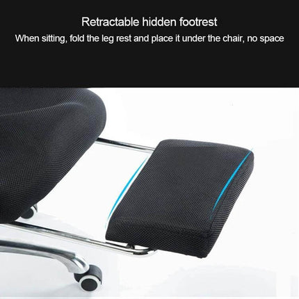 Office Chair for Home and Esports With Reclining Footrest showing retractable hidden footrest and breathable mesh seat