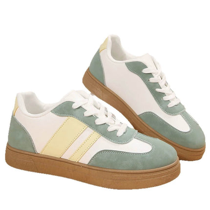 Retro Low Top Womens Green Casual Sneakers For Everyday in white and green with yellow accents, ideal for casual wear.