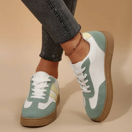 Retro Low Top Womens Green Casual Sneakers For Everyday Worn With Jeans