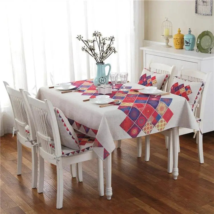 Retro Pattern Linen Table Cloth For Dinner Home Decor 