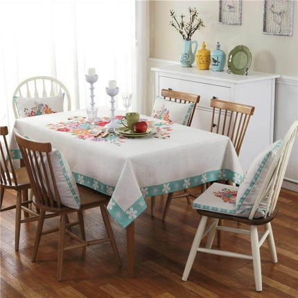 Retro Pattern Linen Tablecloth For Dinner, 140x140 Cm on square dining table with floral border and matching chair cushions