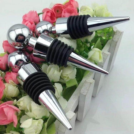 Reusable Red Wine Bottle Stopper For Everyday Home Use - chrome plastic stopper with round head and flexible black seal, ideal for preserving opened bottles