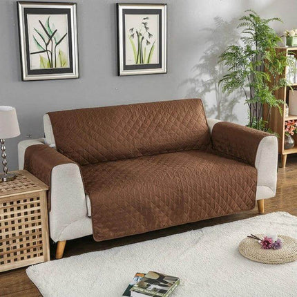 Reversible Sofa Cover 55x196cm For Pets Machine Washable brown quilted microfiber protector on two-seater couch