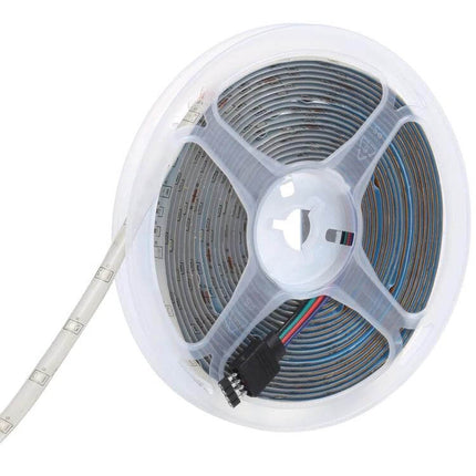 RGB LED Strip Lights IP65 Waterproof For Indoor Outdoor Decor - 20m reel of waterproof RGB LED strip with 4-pin connector for patios, gardens, and indoor accents