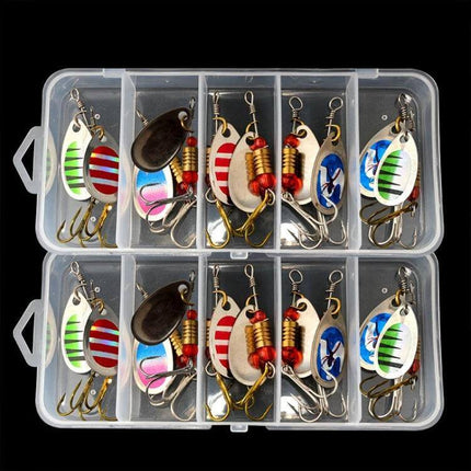 Roadrunner False Bait Sequins Lure Set, 5-Pack, Assorted Colors - metal freshwater fishing lures in clear compartment box for tilapia and small baitfish imitation