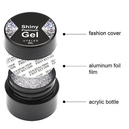 Rosalind Gel Platinum Nail Polish For DIY Manicure - 5ml shiny platinum gel pot with aluminum foil seal and acrylic bottle for at-home manicure