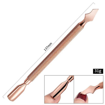 Rose Gold Stainless Steel Double-Headed Dead Skin Scissors For Nails - rose-gold stainless steel double-ended cuticle pusher and dead-skin trimmer, 137mm, 31g