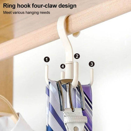 Rotatable Tie Belt Hook 360 Degree Rotation For Wardrobe hanging belts ties on thick closet rod, four-claw ring hook, PS plastic swivel organizer