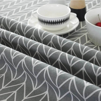 Round Tablecloth, Cotton-Linen Print, 100 120 150 cm - Gray geometric print cotton-linen blend protecting table from spills